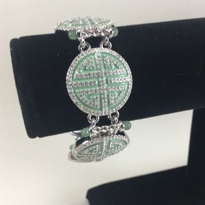 Green enamel and clear crystal bracelet